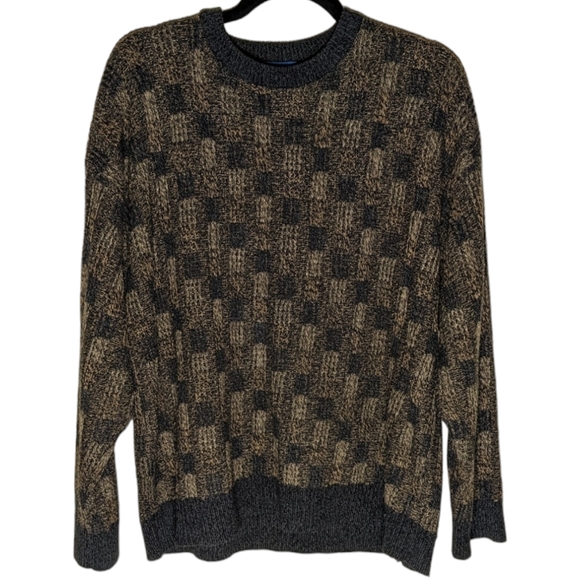 Town Craft Comfy Crew Brown & Navy Grunge Grandpa Sweater - Picture 1 of 4